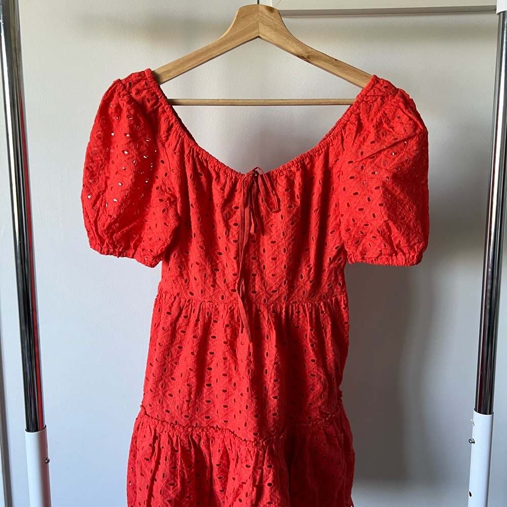 Red Puff Sleeve Scoop Neck Sundress